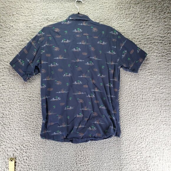 Nomad Shirt Mens Large Blue Surfer Graphic Button Down Short Sleeve Lightweight - Picture 6 of 7